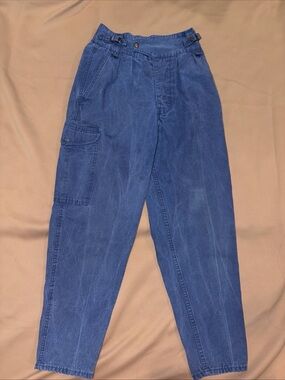 Vintage High Cinch Waist Cargo Jeans Pants 80s 90s Pleat tapered leg